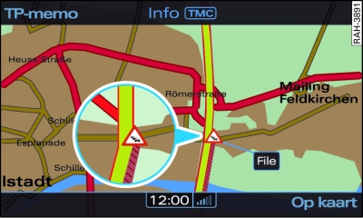 Weergave van een TMC-verkeersmelding op de kaart